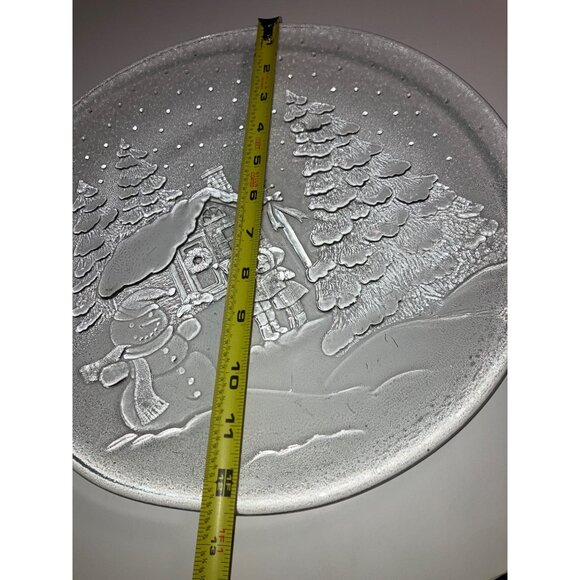 Clear Glass Vintage Christmas Plate Platter With Snowman & Tree Design - Picture 4 of 9